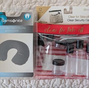 Samsonite Black Inflatable Neck Pillow (2) with Travel Set